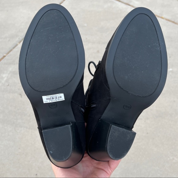 Torrid Sweater Cuff Black Vegan Leather Ankle Heeled Boots Booties - Picture 4 of 8